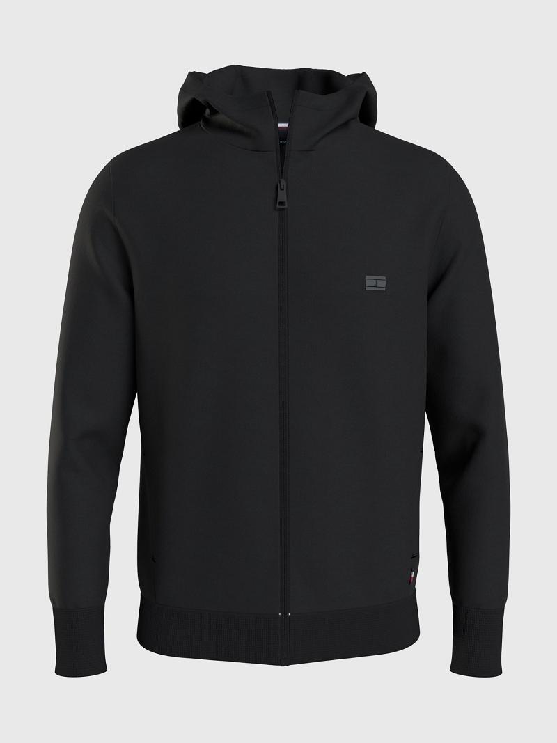 Férfi Tommy Hilfiger Solid tech zip Hoodies Fekete | HU 1249SGL